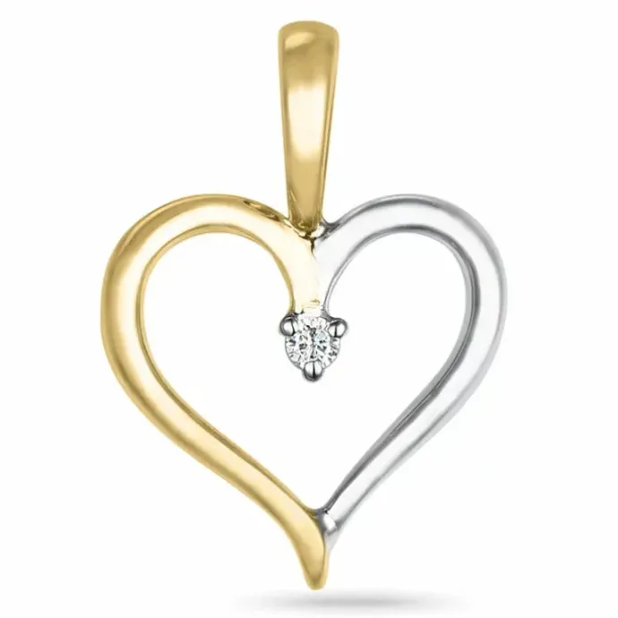 Hjerte diamant vedhæng i 14 karat guld.- og hvidguld 0,008 ct