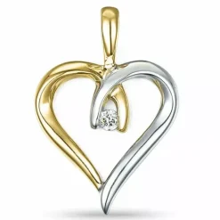 Hjerte diamant vedhæng i 14 karat guld.- og hvidguld 0,04 ct