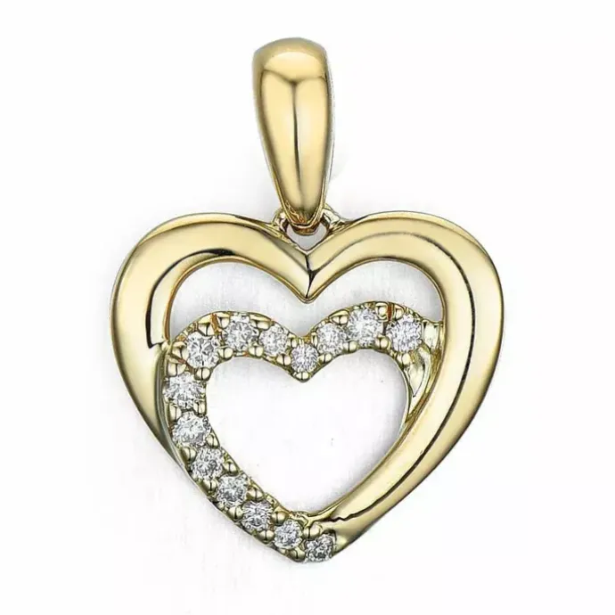 Hjerte diamant vedhæng i 14 karat guld 0,08 ct