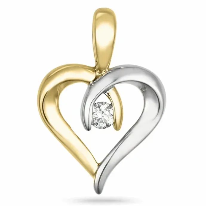 Hjerte diamant vedhæng i 14 karat guld.- og hvidguld 0,04 ct