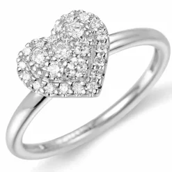 Hjerte diamantring i 14 karat hvidguld 0,22 ct