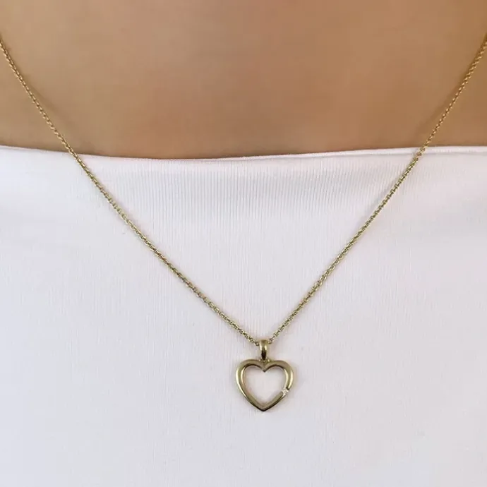 Hjerte diamantvedhæng i 14 karat guld 0,01 ct