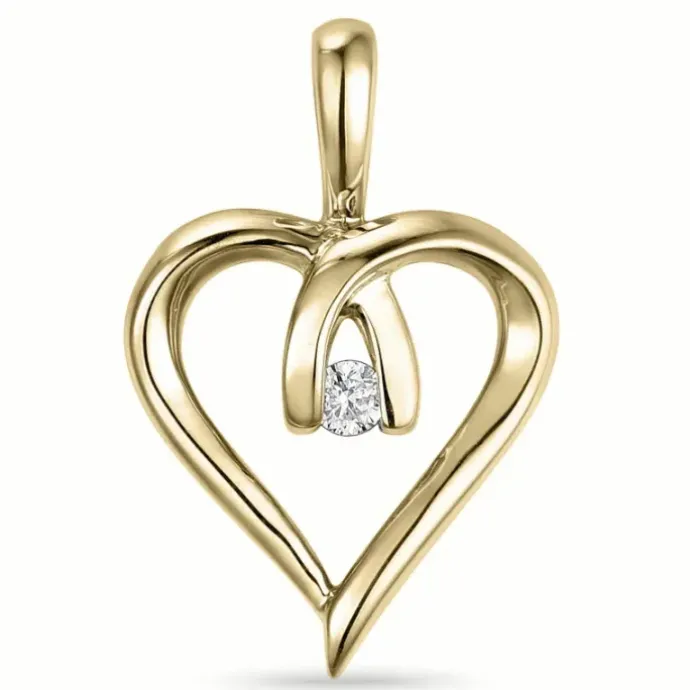 Hjerte diamantvedhæng i 14 karat guld 0,02 ct