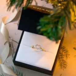 Hjerte hvid zirkon ring i forgyldt sølv