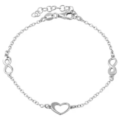 Hjerte infinity armbånd i sølv med vedhæng i sølv