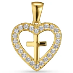 Hjerte kors vedhæng i 9 karat guld med rhodium
