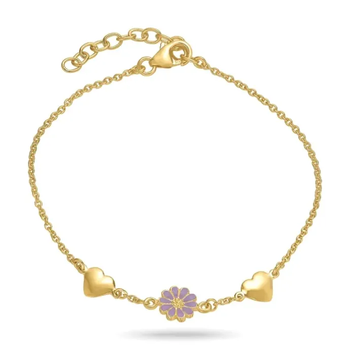 Hjerte marguerit lilla armbånd i forgyldt sølv - Maggie