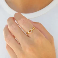 Hjerte multifarvet zirkon ring i forgyldt sølv