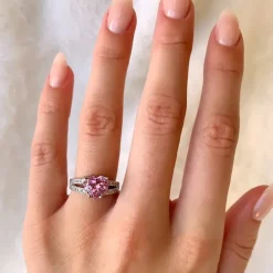 Hjerte pink zirkon ring i sølv