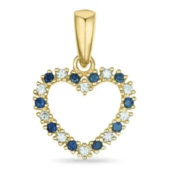 Hjerte safir diamantvedhæng i 14 karat guld 0,08 ct 0,09 ct