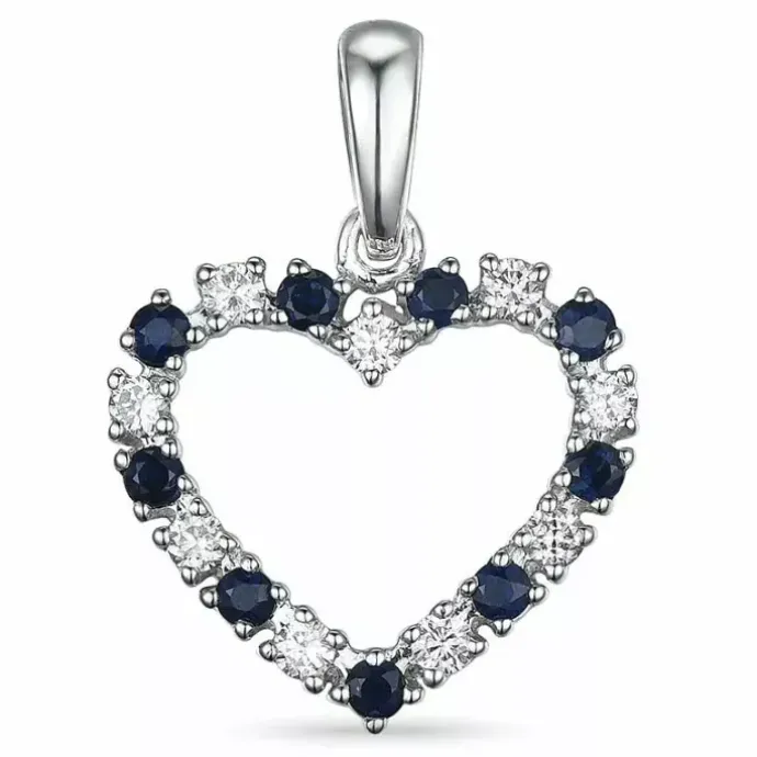 Hjerte safir vedhæng i 14 karat hvidguld 0,20 ct 0,29 ct