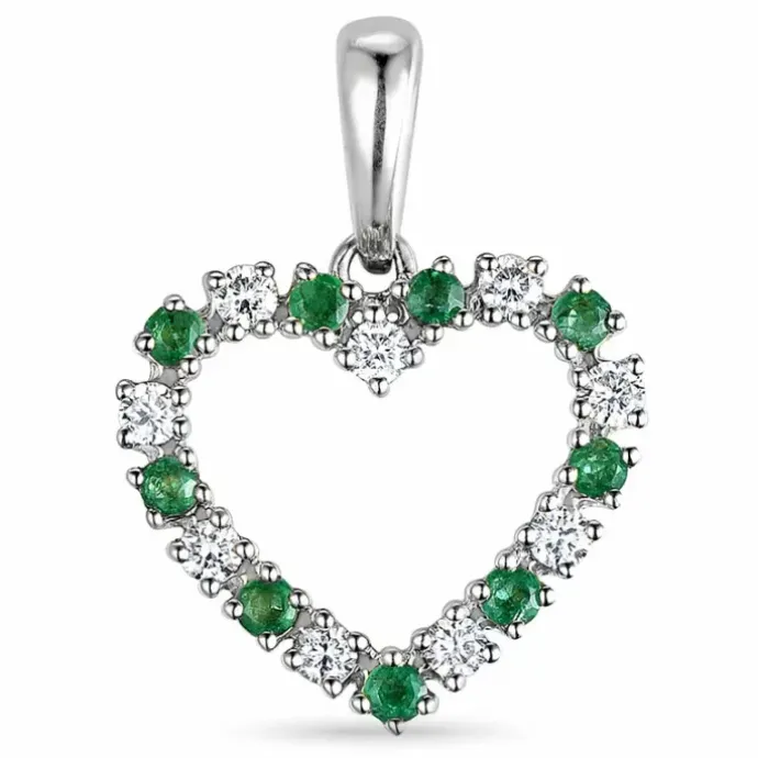 Hjerte smaragd vedhæng i 14 karat hvidguld 0,19 ct 0,19 ct