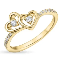 Hjerte zirkon guldring i 9 karat guld