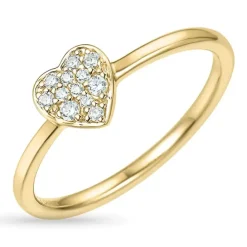 Hjerte zirkon guldring i 9 karat guld