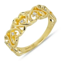 Hjerte zirkon ring i forgyldt sølv