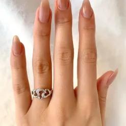 Hjerte zirkon ring i rhodineret sølv