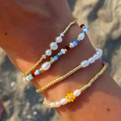 Hultquist Ella plain perle armbånd i forgyldt sølv