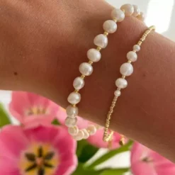 Hultquist Keyla perle armbånd i forgyldt sølv