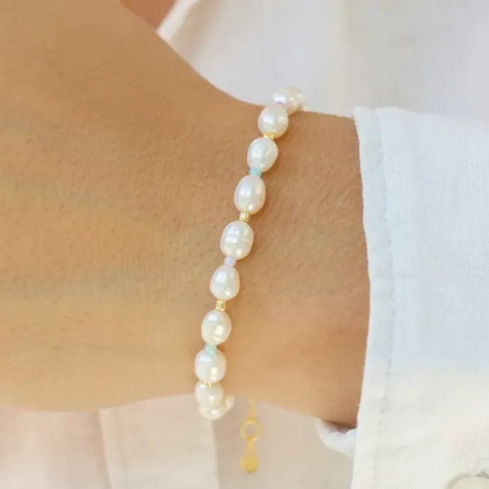 Hultquist Pastel pearl perle armbånd i forgyldt sølv