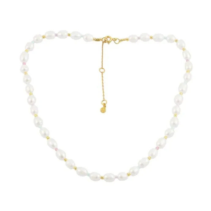 Hultquist Pastel perle halskæde i forgyldt sølv