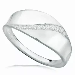 Hvid zirkon ring i rhodineret sølv