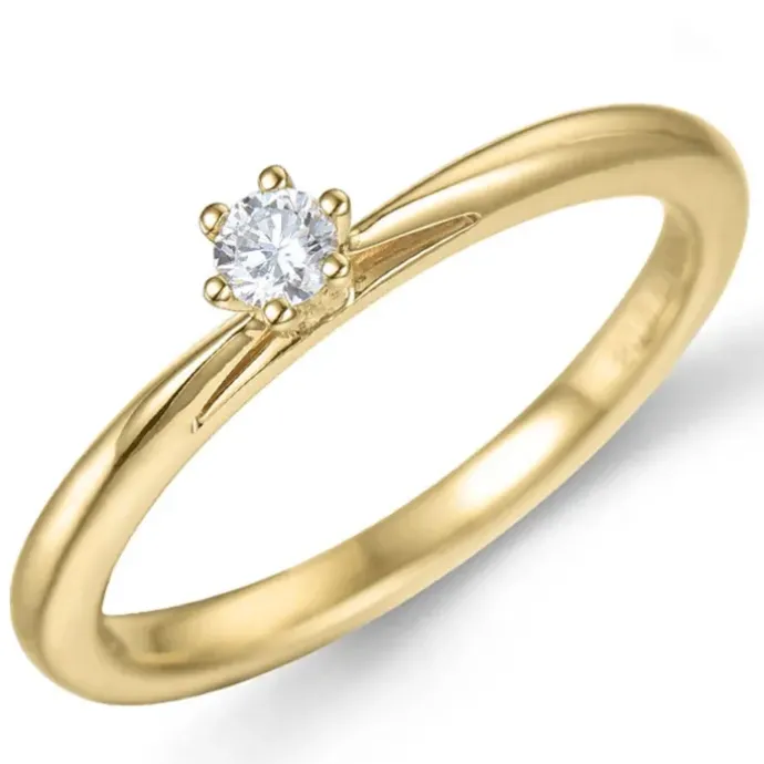 Kampagne - diamant solitairering i 14 karat guld 0,08 ct