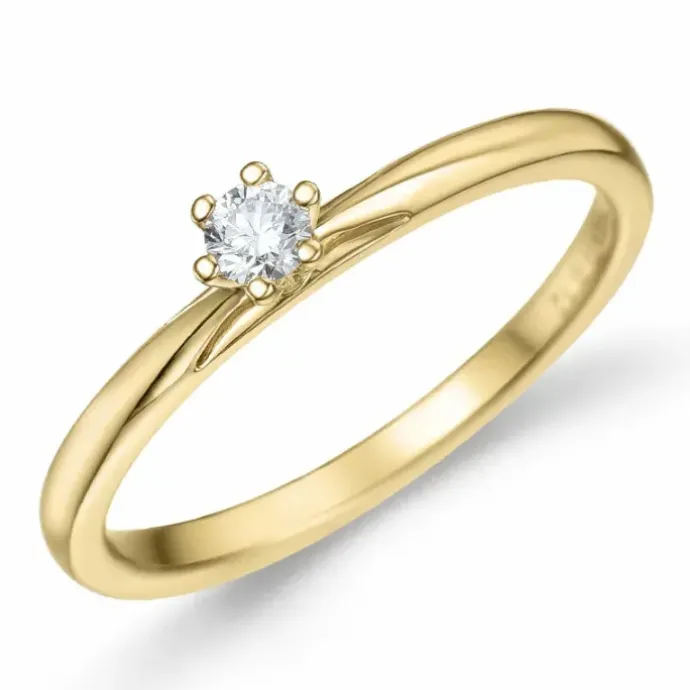 Kampagne - diamant solitairering i 14 karat guld 0,12 ct