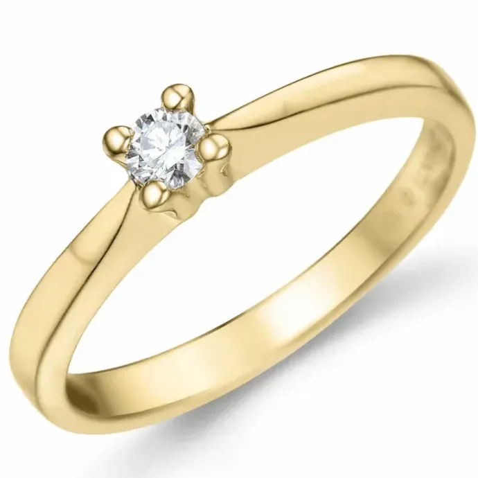 Kampagne - diamant solitairering i 14 karat guld 0,10 ct