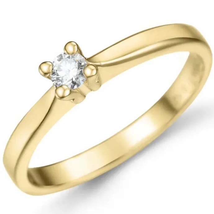 Kampagne - diamant solitairering i 14 karat guld 0,12 ct