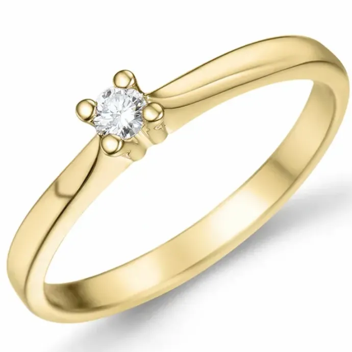 Kampagne - diamant solitairering i 14 karat guld 0,08 ct