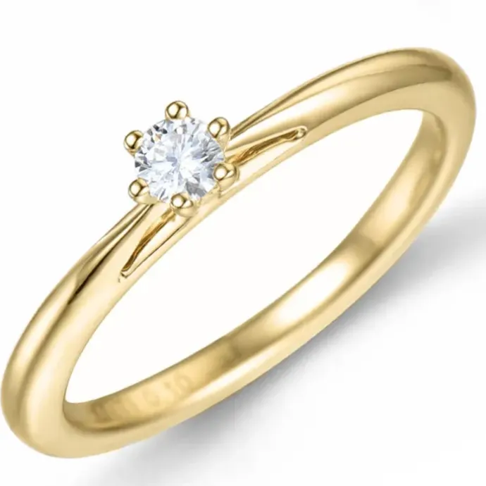 Kampagne - diamant solitairering i 14 karat guld 0,10 ct