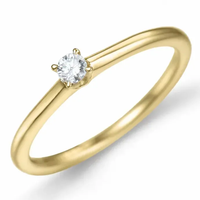 Kampagne - diamant solitairering i 14 karat guld 0,08 ct