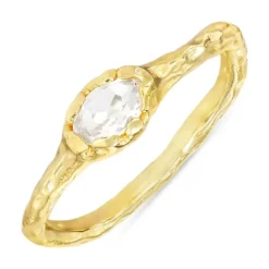 Klar quartz ring i forgyldt sølv