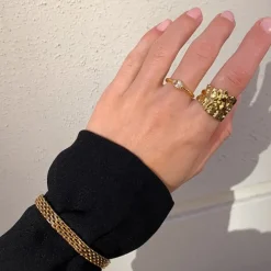 Klar quartz ring i forgyldt sølv