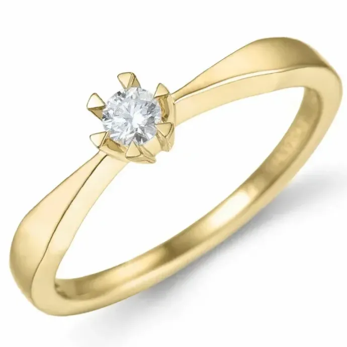 Kollektionsprøve diamant solitairering i 14 karat guld 0,14 ct