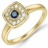 Kollektionsprøve firkantet safir brillantring i 14 karat guld 0,306 ct 0,132 ct