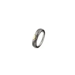 Kollektionsprøve hjerte ring i oxideret sølv med 8 karat guld