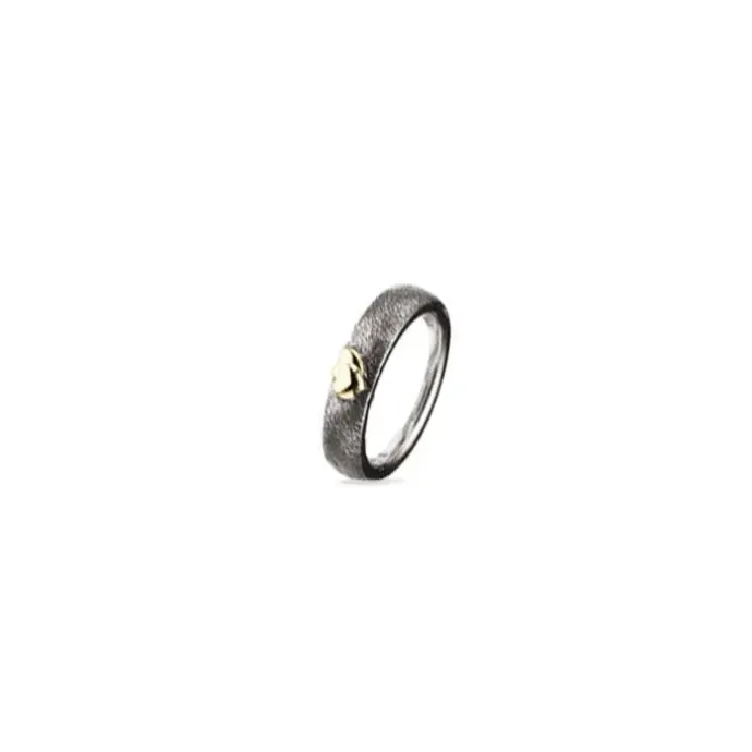 Kollektionsprøve hjerte ring i oxideret sølv med 8 karat guld