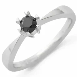 Kollektionsprøve sort solitairering i 14 karat hvidguld 0,21 ct