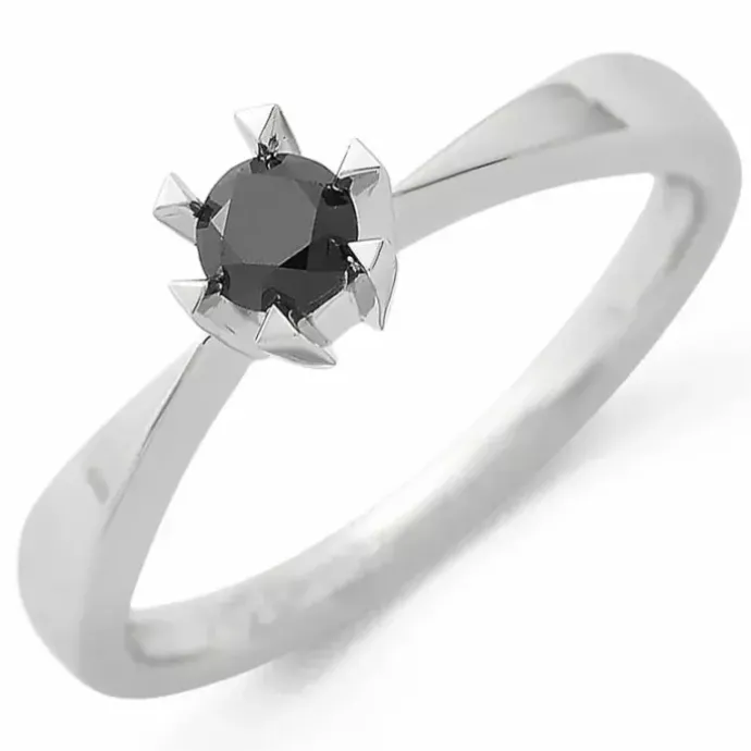 Kollektionsprøve sort solitairering i 14 karat hvidguld 0,21 ct