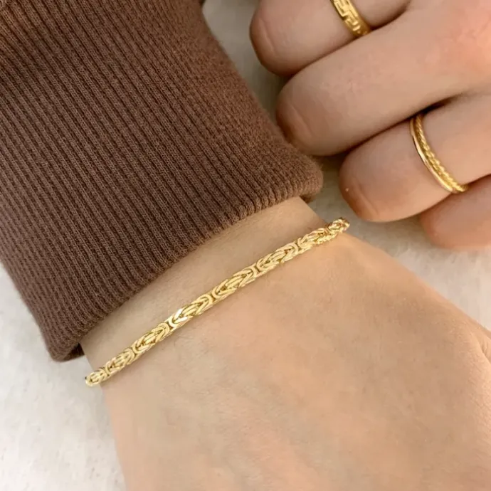 Kongearmbånd i 14 karat guld 23 cm x 2,3 mm