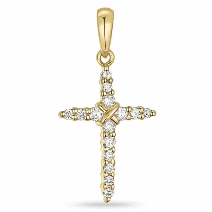 Kors diamant vedhæng i 14 karat guld 0,15 ct