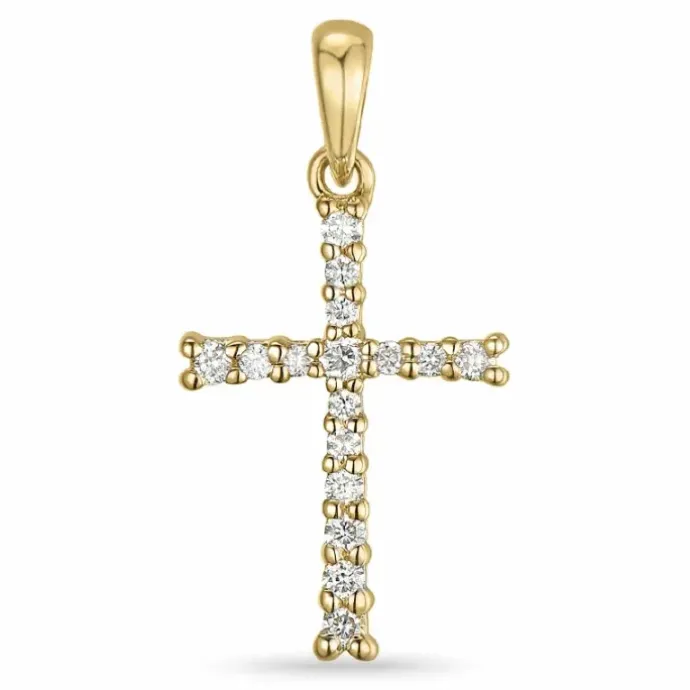 Kors diamant vedhæng i 14 karat guld 0,15 ct