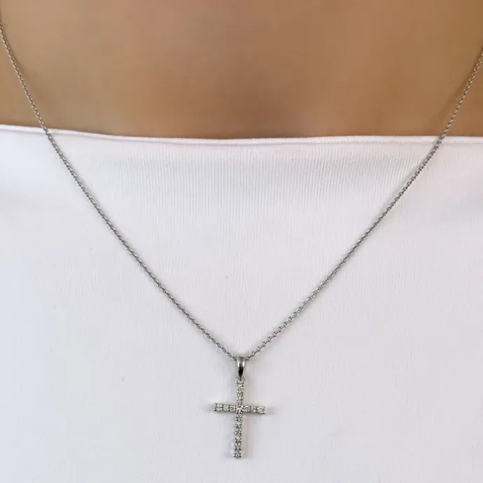 Kors diamant vedhæng i 14 karat hvidguld 0,155 ct