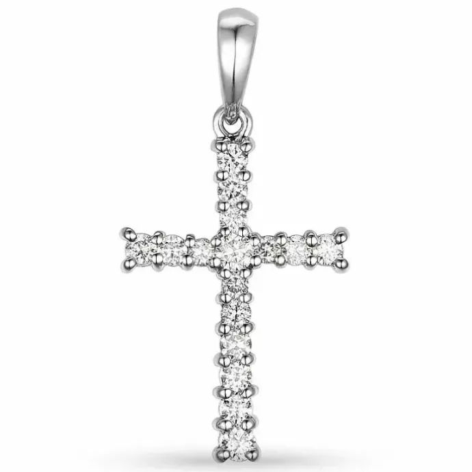 Kors diamantvedhæng i 14 karat hvidguld 0,28 ct