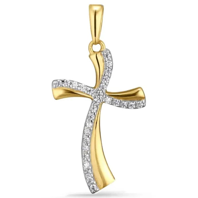 Kors zirkon vedhæng i 9 karat guld med rhodium