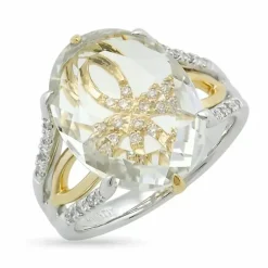 Kvarts diamantring i 14 karat guld.- og hvidguld 0,16 ct 6,00 ct