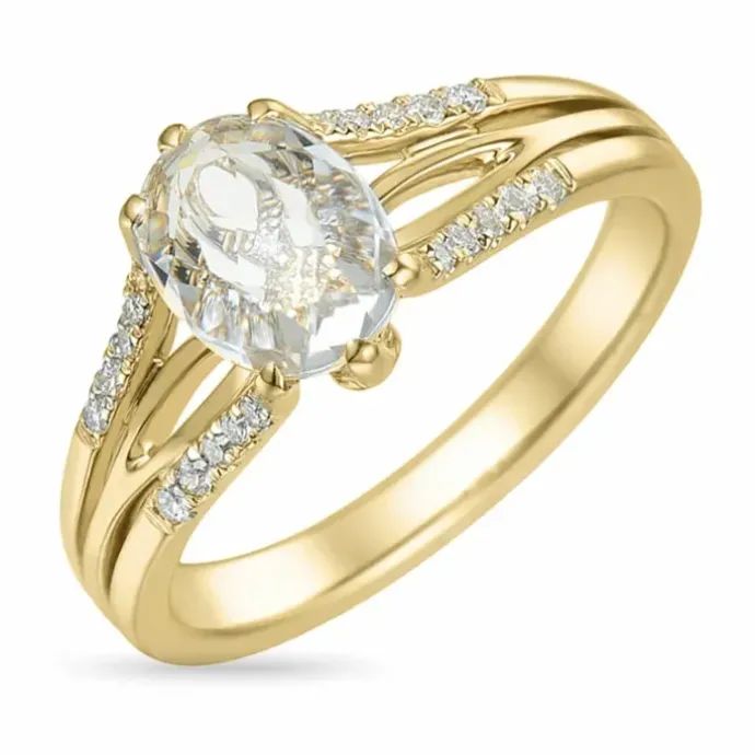 Kvarts diamantring i 14 karat guld 0,90 ct 0,12 ct
