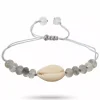 Kvarts shell musling armbånd i silke snor 17 cm plus 4 cm x 10 mm