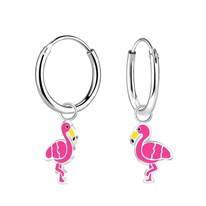 Lange flamingo børneøreringe i sølv